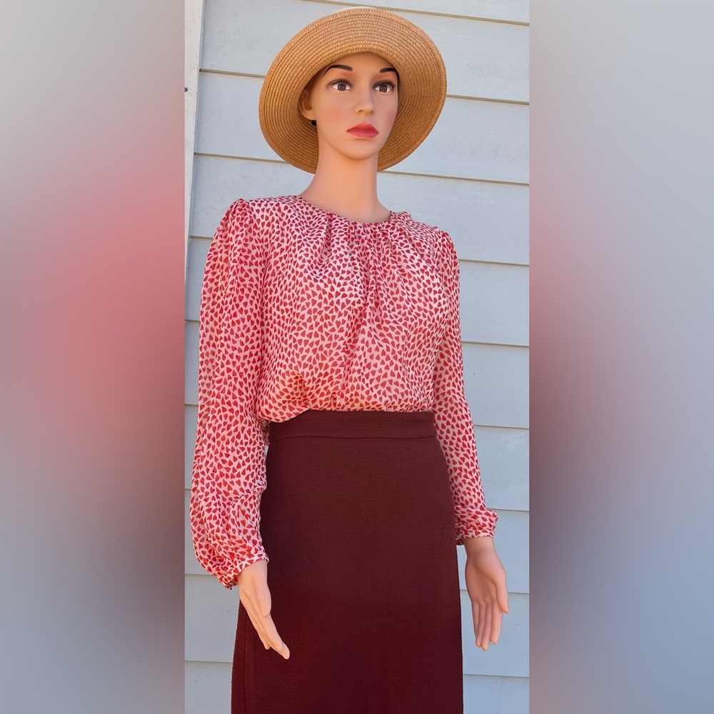 Ann Taylor Red Hearts Blouse for Work